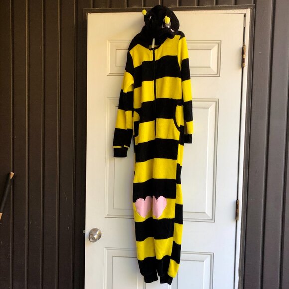 🐝 FUNTIME Bee Halloween Costume Kids Size M 10-12 yo Fleece Jumpsuit Pajamas - Picture 3 of 9